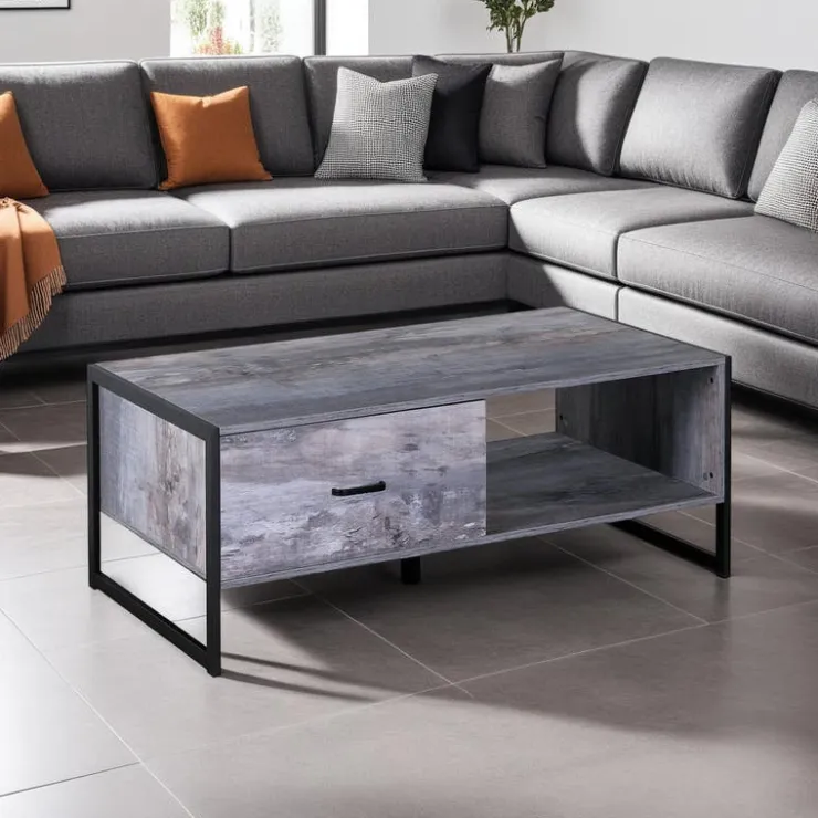 Rectangular Coffee Table with Storage Grey Hot