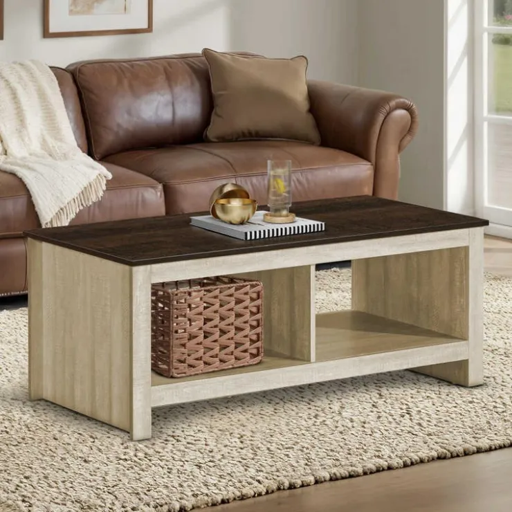 Monarch Rectangular Coffee Table with Storage 44" - Light Beige New