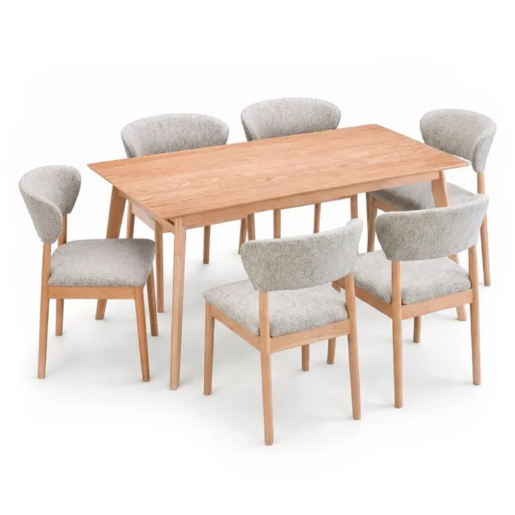 Rectangular Dining Table with 6 Rubberwood Chairs - 66 in x 35.5 in Natural Hot