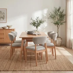 Rectangular Dining Table with 6 Rubberwood Chairs - 66 in x 35.5 in Natural Hot