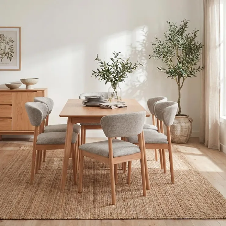 Rectangular Dining Table with 6 Rubberwood Chairs - 66 in x 35.5 in Natural Hot