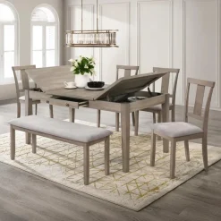 Rectangular Dining Table with Storage Compartments and 6 Chairs - Grey Hot