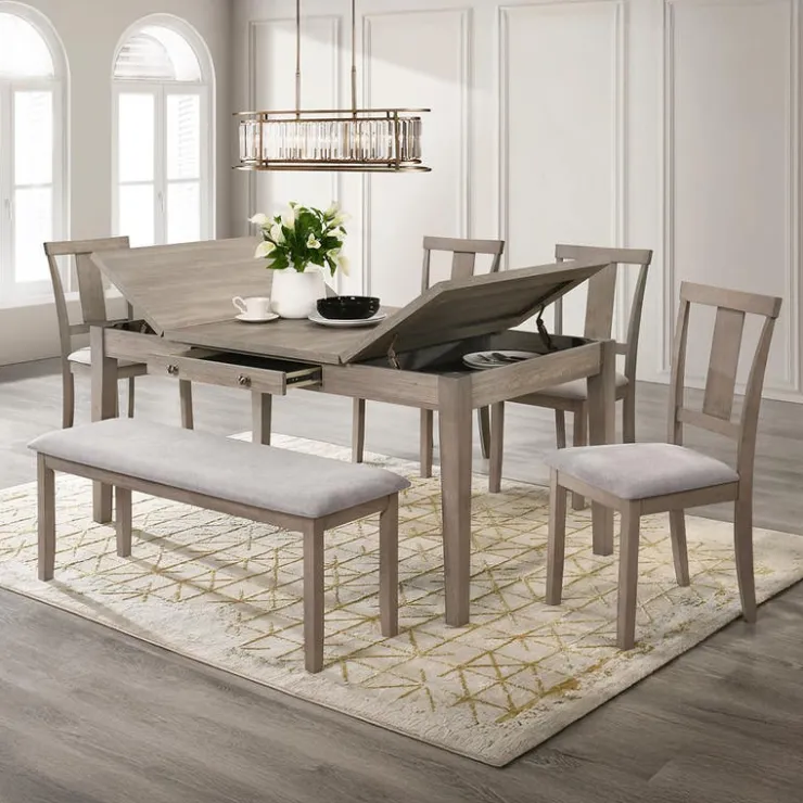 Rectangular Dining Table with Storage Compartments and 6 Chairs - Grey Hot