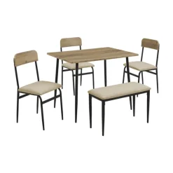 Monarch Rectangular Dining Table with 3 Chairs and 1 Bench OAK Best