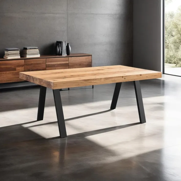 Rectangular Dining Table 75" Natural wood/ Black