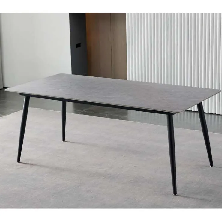 Rectangular Grey Sintered Stone Dining Table - 59" White/Black Legs Discount