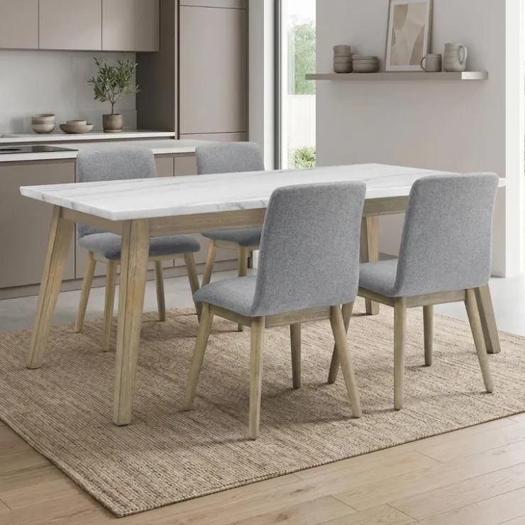 Rectangular Marble Top Dining Table 72" White / Naturel Sale
