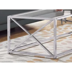 Monarch Rectangular Metal and Tempered Glass Coffee Table - Chrome New