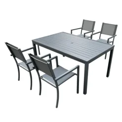 Rectangular Metal Outdoor Dining Table and 4 Chairs Grey New