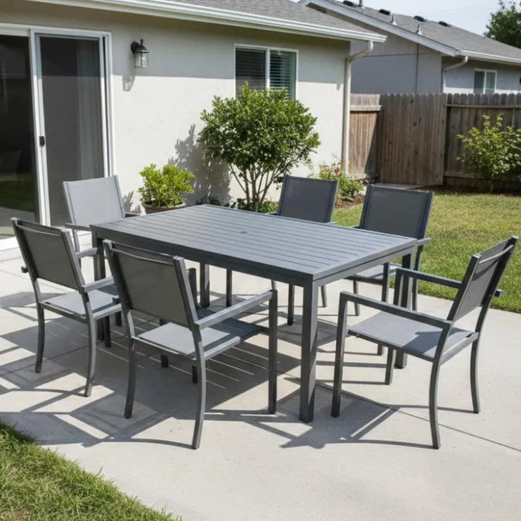 Rectangular Metal Outdoor Dining Table and 6 Chairs Grey Outlet