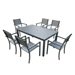Rectangular Metal Outdoor Dining Table and 6 Chairs Grey Outlet