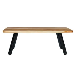 Rectangular Solid Wood Coffee Table Acacia natural and black metal New