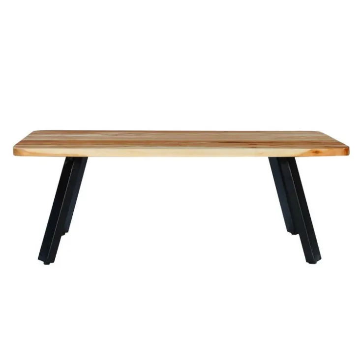 Rectangular Solid Wood Coffee Table Acacia natural and black metal New