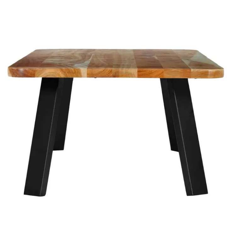 Rectangular Solid Wood Coffee Table Acacia natural and black metal New