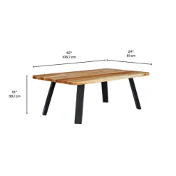 Rectangular Solid Wood Coffee Table Acacia natural and black metal New