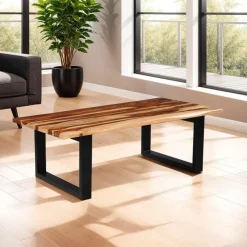 Rectangular Solid Wood Coffee Table Natural sheesham and black metal Best