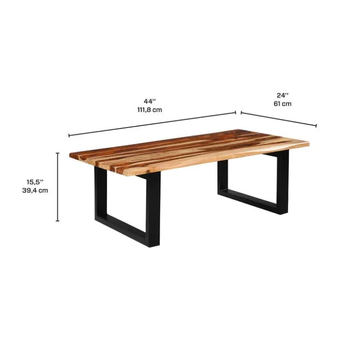 Rectangular Solid Wood Coffee Table Natural sheesham and black metal Best