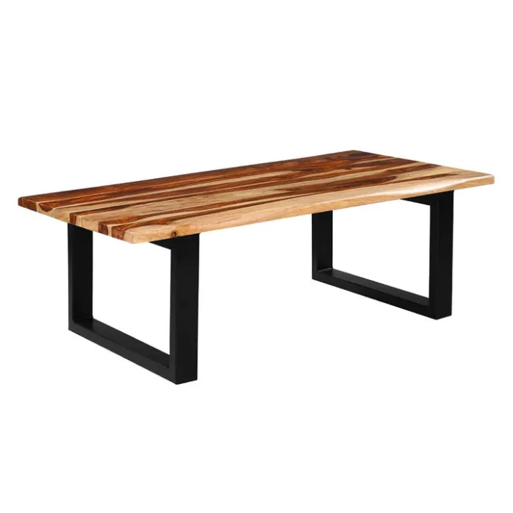 Rectangular Solid Wood Coffee Table Natural sheesham and black metal Best