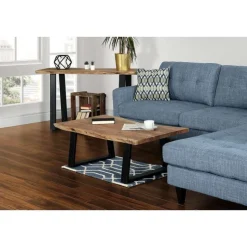 Rectangular Solid Wood Coffee Table Brown/Black Discount