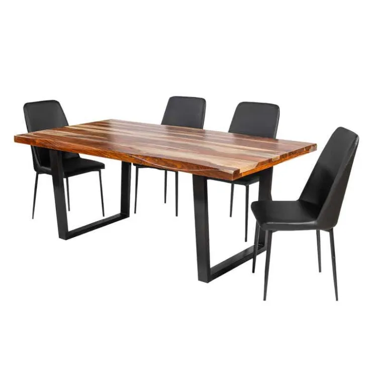 Rectangular Solid Wood Dining Table with 4 Chairs - 72" SHEESHAM/BLACK Hot