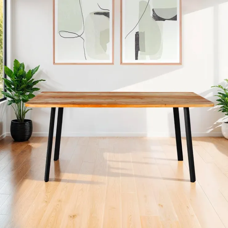 Rectangular Solid Wood Dining Table - 67" Acacia natural and black metal Clearance