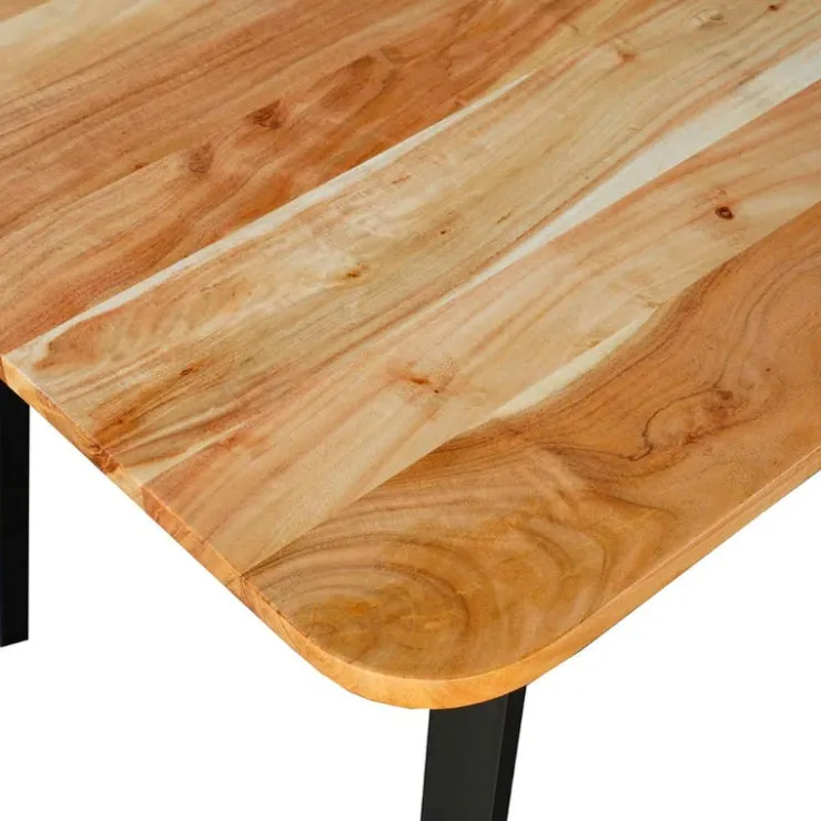 Rectangular Solid Wood Dining Table - 67" Acacia natural and black metal Clearance