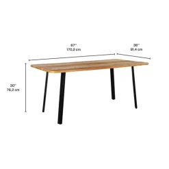Rectangular Solid Wood Dining Table, 4 Chairs & Bench - 67" SHEESHAM/ORANGE Clearance