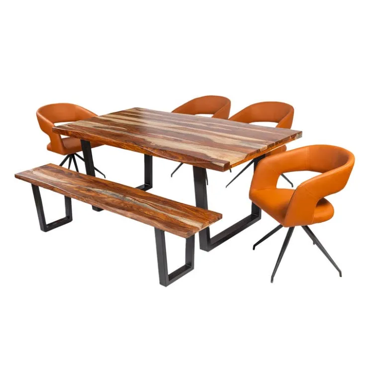 Rectangular Solid Wood Dining Table, 4 Chairs & Bench - 72" SHEESHAM/ORANGE Discount