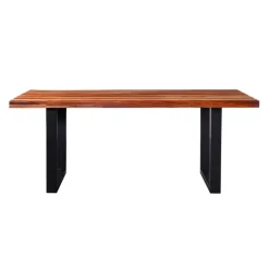 Rectangular Solid Wood Dining Table - 72" Natural sheesham and black metal