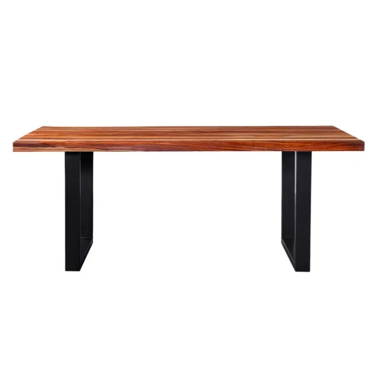 Rectangular Solid Wood Dining Table - 72" Natural sheesham and black metal