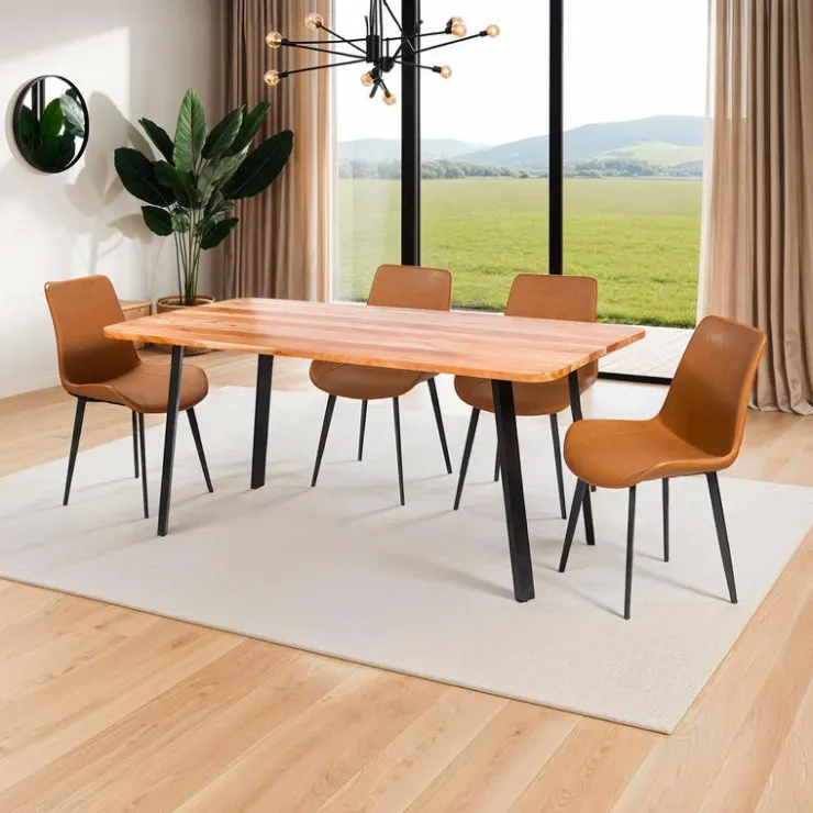 Rectangular Solid Wood Dining Table with 4 Chairs - 67" SHEESHAM/ORANGE Hot
