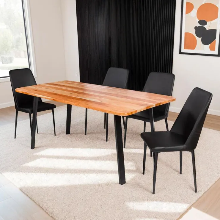 Rectangular Solid Wood Dining Table with 4 Chairs - 67" SHEESHAM/BLACK Clearance