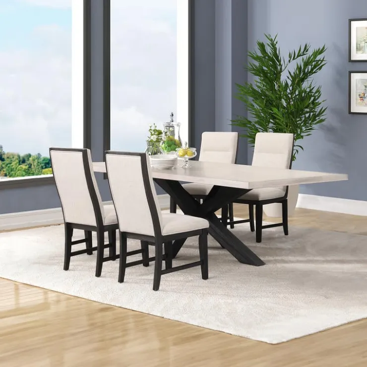 Rectangular Table with 4 Chairs - Creamy White Brown / Light Grey / Cream White Discount