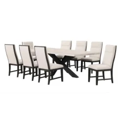 Rectangular Table with 8 Chairs - Creamy White Brown / Light Grey / Cream White Discount