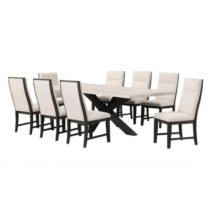 Rectangular Table with 8 Chairs - Creamy White Brown / Light Grey / Cream White Discount
