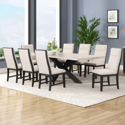 Rectangular Table with 8 Chairs - Creamy White Brown / Light Grey / Cream White Discount