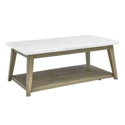 Rectangular White Marble Top Coffee Table White / Naturel Outlet