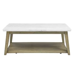 Rectangular White Marble Top Coffee Table White / Naturel Outlet