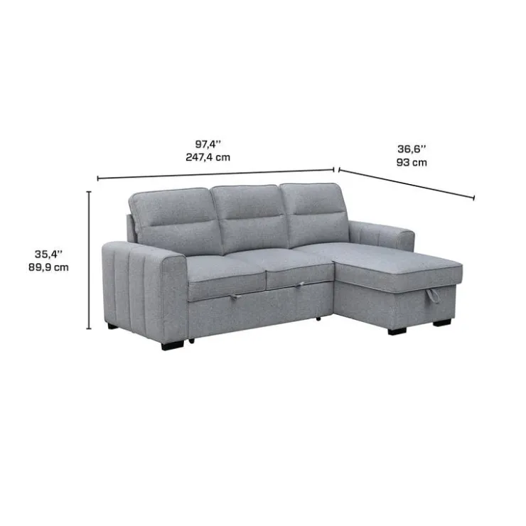 Reversible Sectional Bed with Chaise and Storage Grey Clearance