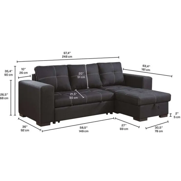Reversible Sectional Bed with Storage Black