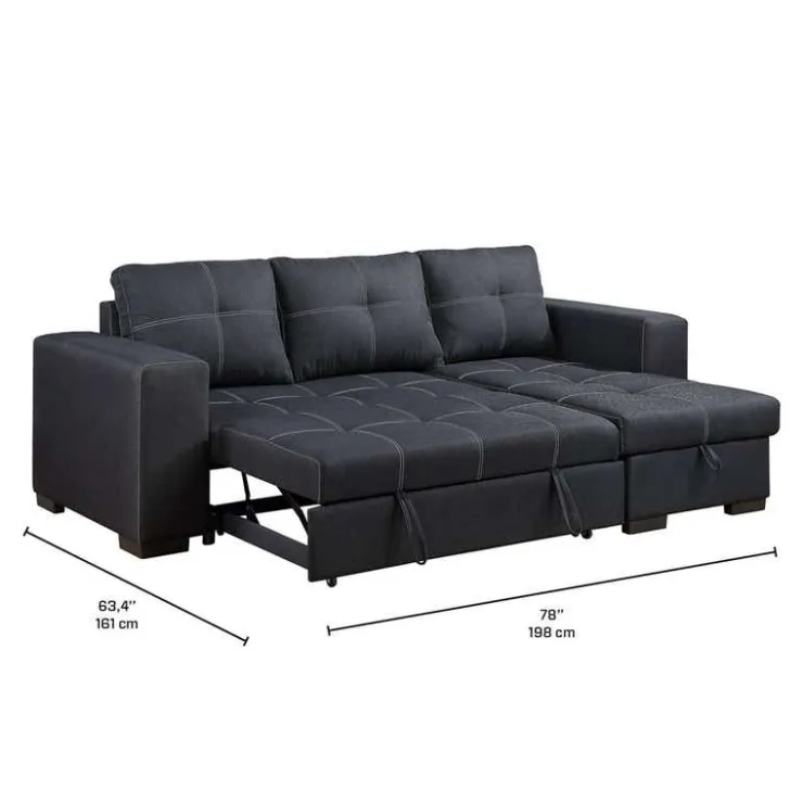 Reversible Sectional Bed with Storage Black