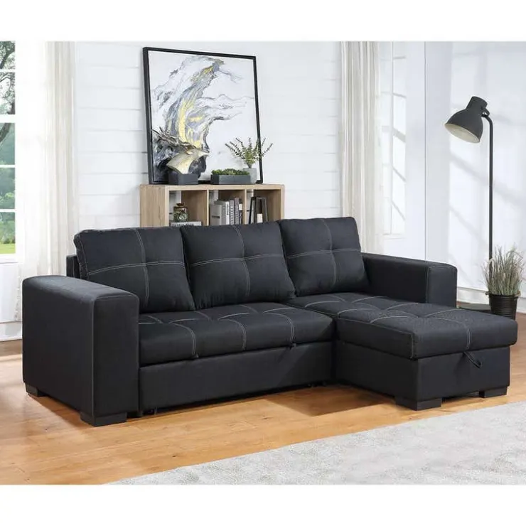Reversible Sectional Bed with Storage Black