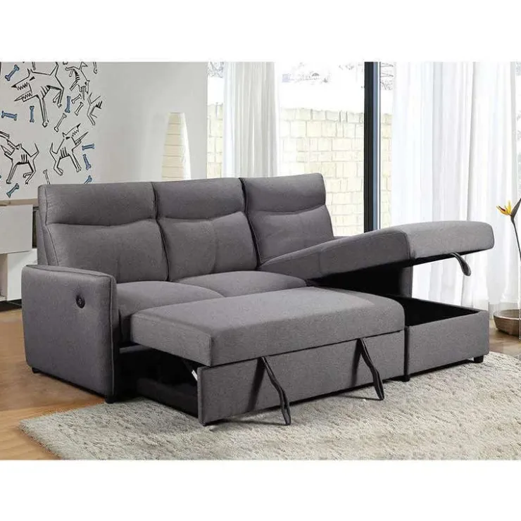 Reversible Sectional Bed with USB Ports Grey Sale