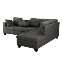 Reversible Sectional with a Drop-Down Backrest and Cup Holders Gris New