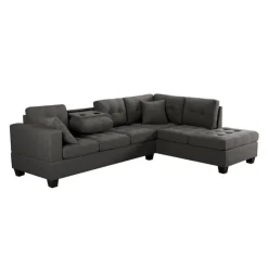 Reversible Sectional with a Drop-Down Backrest and Cup Holders Gris New