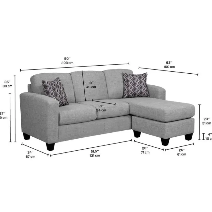Sofa By Fancy Reversible Sectional with Chaise - Grey Light grey Outlet