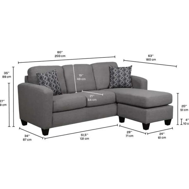 Sofa By Fancy Reversible Sectional with Chaise - Charcoal grey Outlet