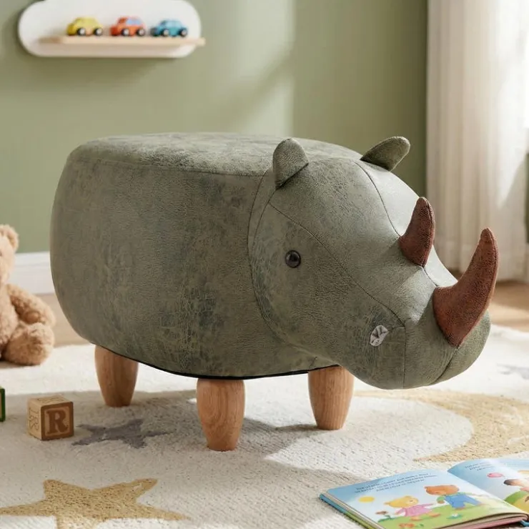 Rhinoceros-Shaped Kids Pouf – 28" x 14.6" x 14.6" Grey Clearance