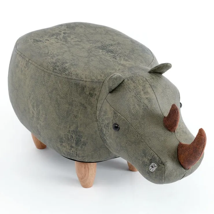 Rhinoceros-Shaped Kids Pouf – 28" x 14.6" x 14.6" Grey Clearance