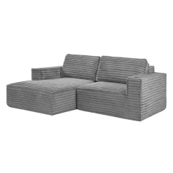 Rolled & Compressed Left Sectional in Corduroy Velvet 2 pcs - Grey New